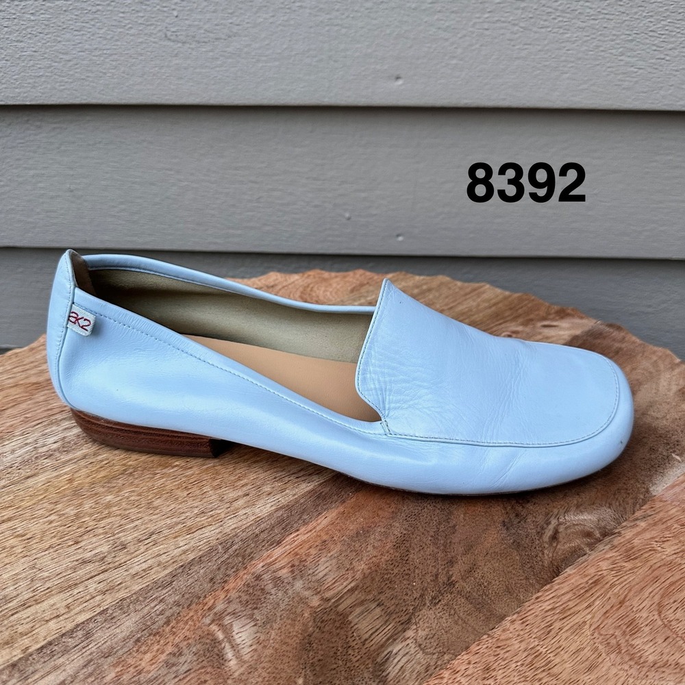 Anne Klein AK2 Light Blue Leather Square Toe Loafers Flats Womens 7.5 M